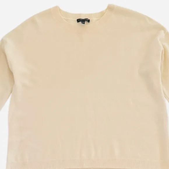 Eileen Fisher Lightweight Crewneck Cashmere Sweater, Cream/Off White, Size S/P