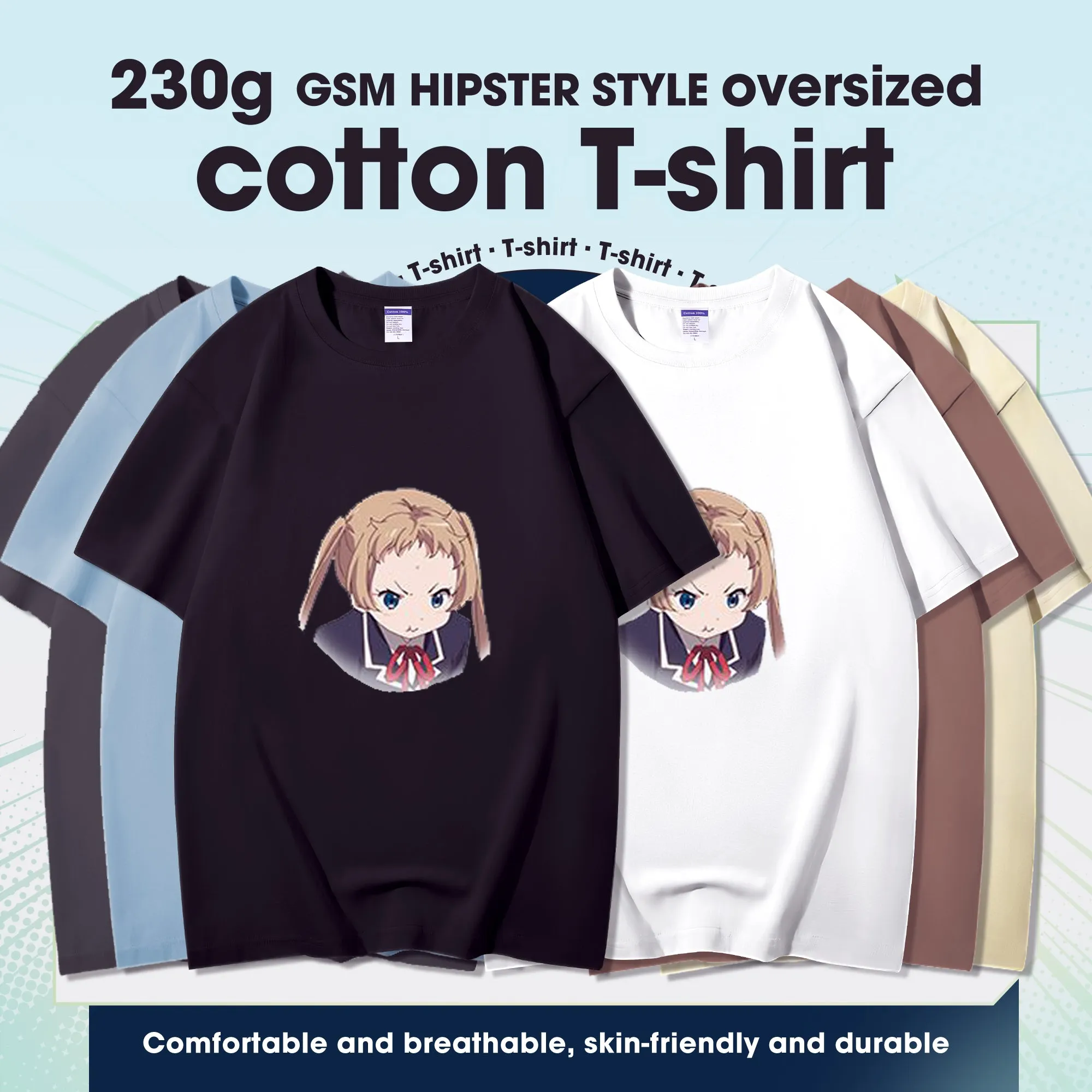 Fashion Anime Chuunibyou demo koi ga shitai Dekomori Sanae 230g GSM Hipster Style Oversized Cotton T-shirt
