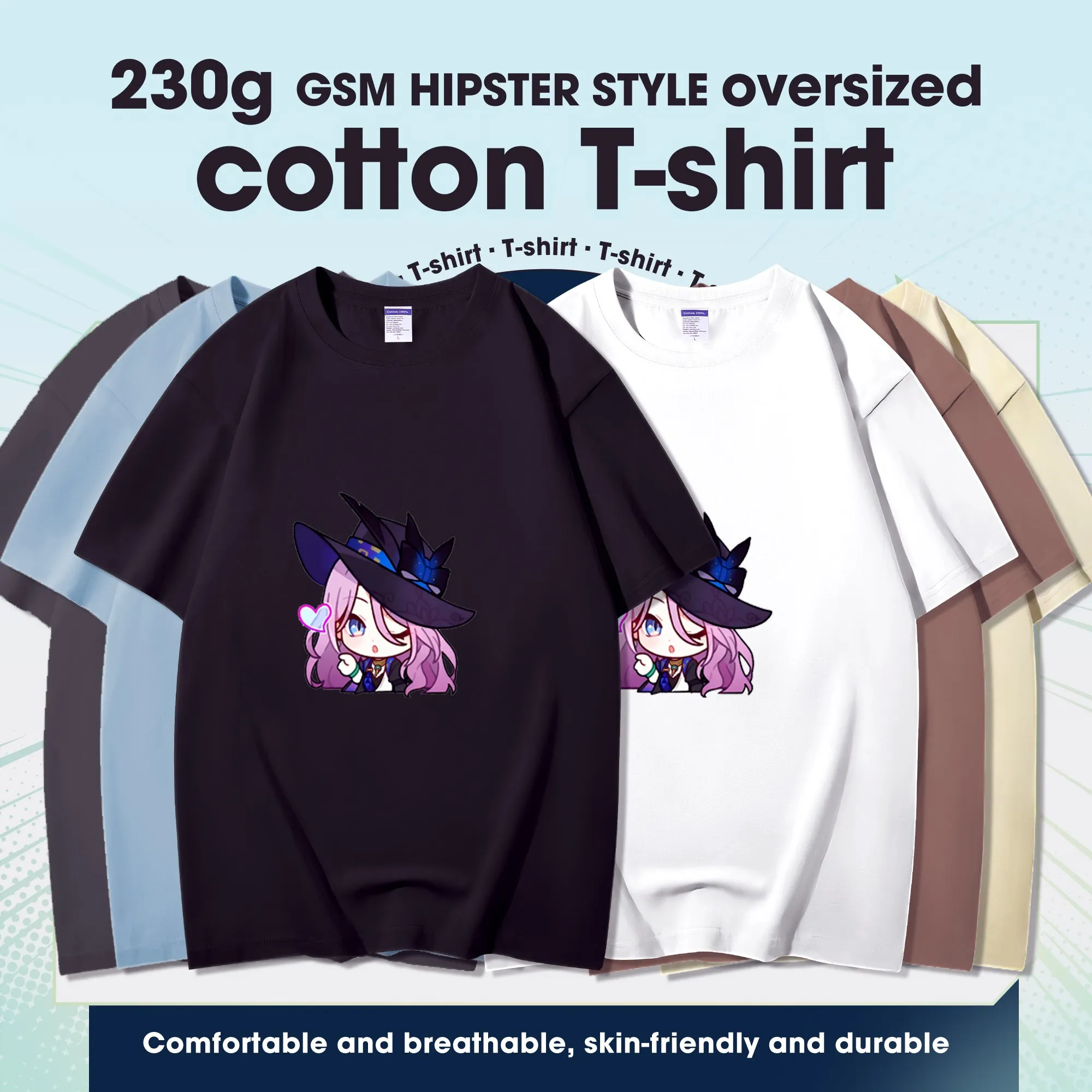Fashion Anime Honkai: Star Rail Jade 230g GSM Hipster Style Oversized Cotton T-shirt