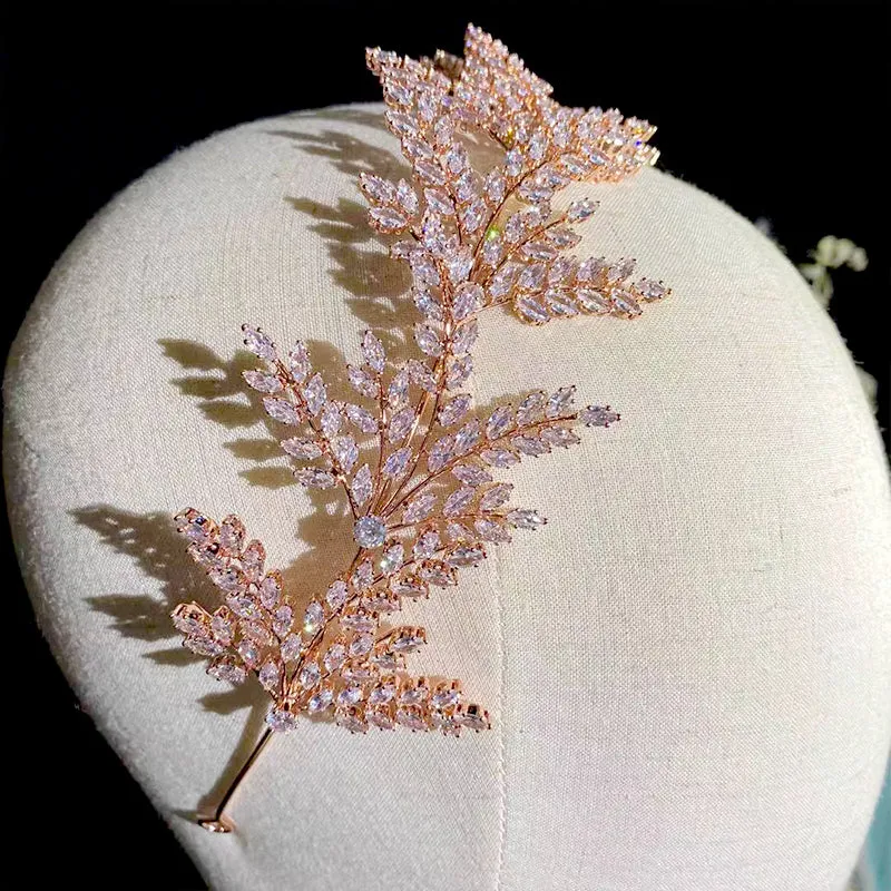 Fashion Bride Headband Crystal Leaf Hair Band Bridal Crown