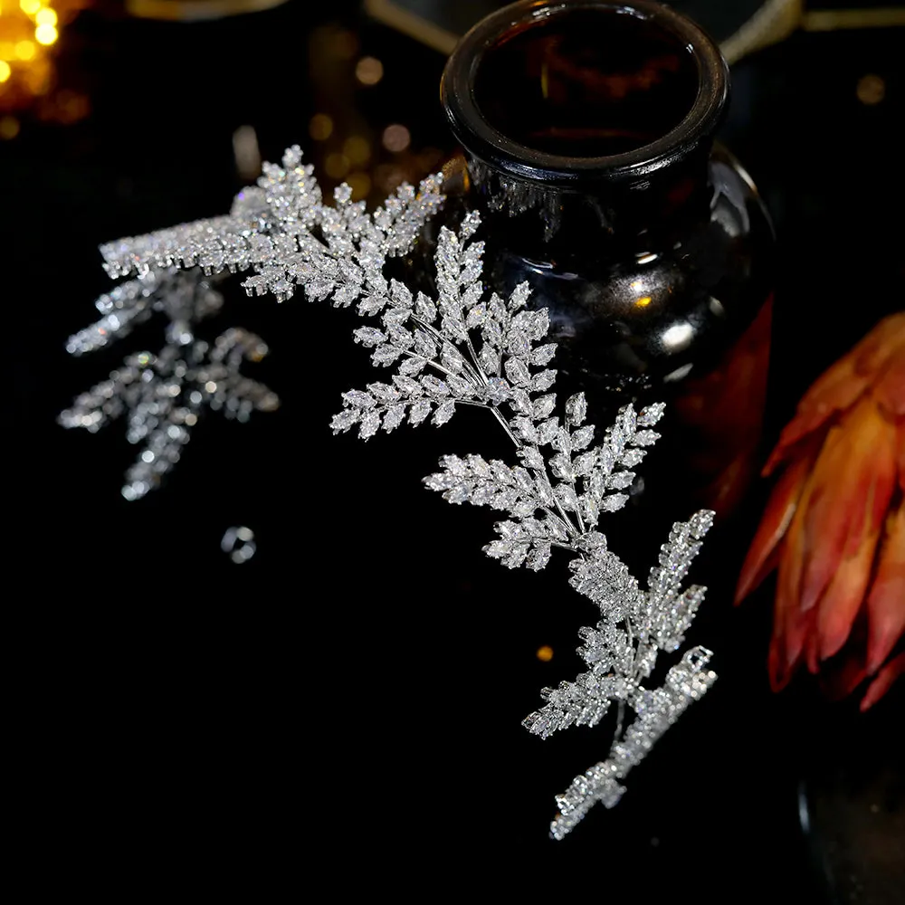 Fashion Bride Headband Crystal Leaf Hair Band Bridal Crown
