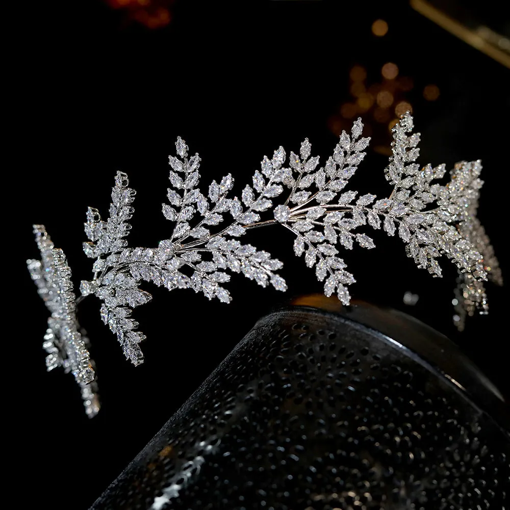 Fashion Bride Headband Crystal Leaf Hair Band Bridal Crown