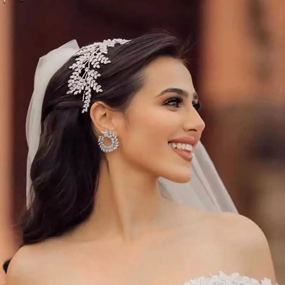 Fashion Bride Headband Crystal Leaf Hair Band Bridal Crown