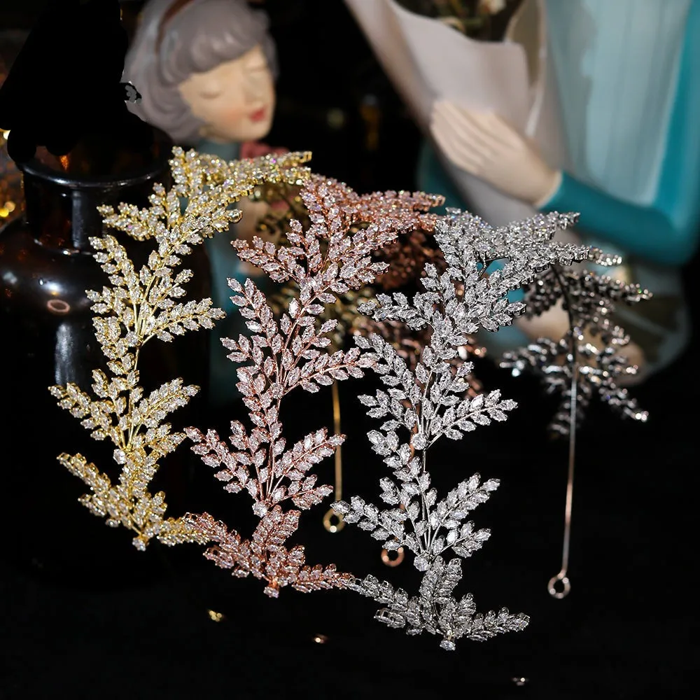 Fashion Bride Headband Crystal Leaf Hair Band Bridal Crown