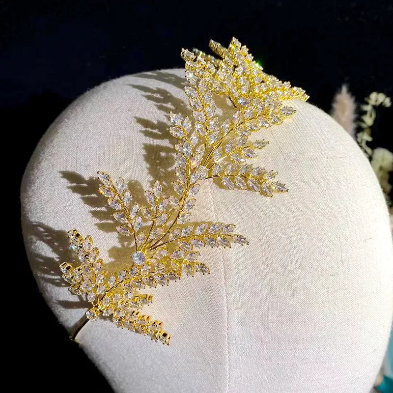 Fashion Bride Headband Crystal Leaf Hair Band Bridal Crown