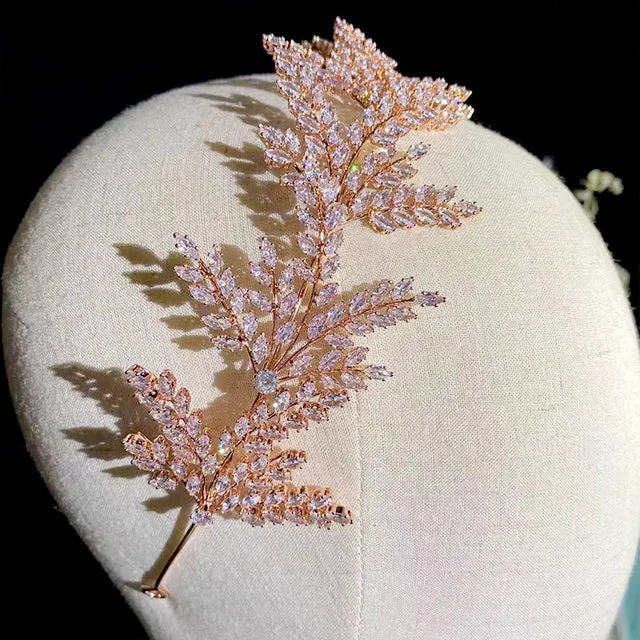 Fashion Bride Headband Crystal Leaf Hair Band Bridal Crown