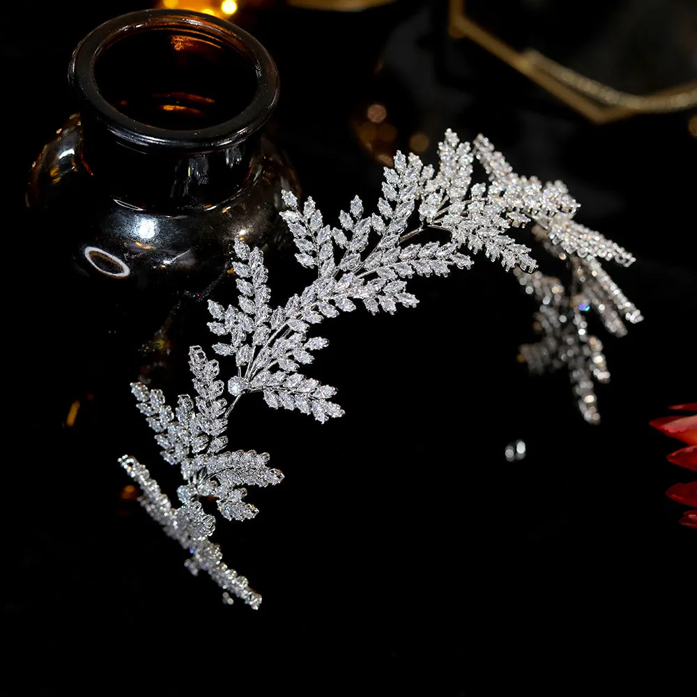 Fashion Bride Headband Crystal Leaf Hair Band Bridal Crown