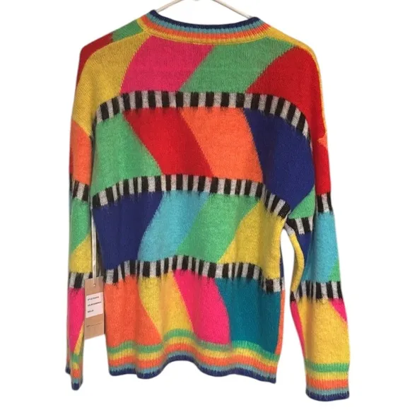 FASHION CONCEPTS Women's Multi-color Rainbow Diagonals Sweater Top LS Large NEW