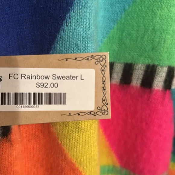 FASHION CONCEPTS Women's Multi-color Rainbow Diagonals Sweater Top LS Large NEW