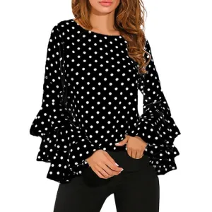 Fashion Women's Bell Sleeve Loose Polka Dot  Blouse