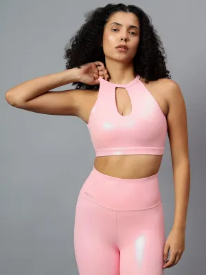 Fitkin Womens Pink Shine On Halter Style Sports Bra