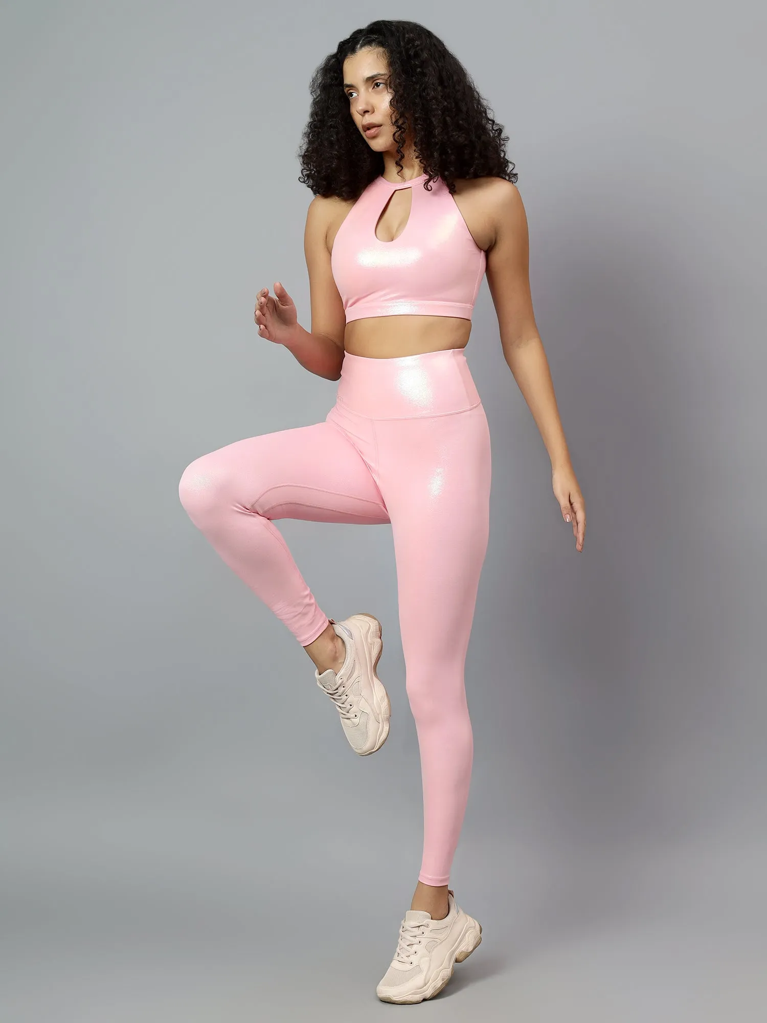 Fitkin Womens Pink Shine On Halter Style Sports Bra