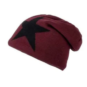 Flocking Star Pattern Knitted Ski Hat - Claret