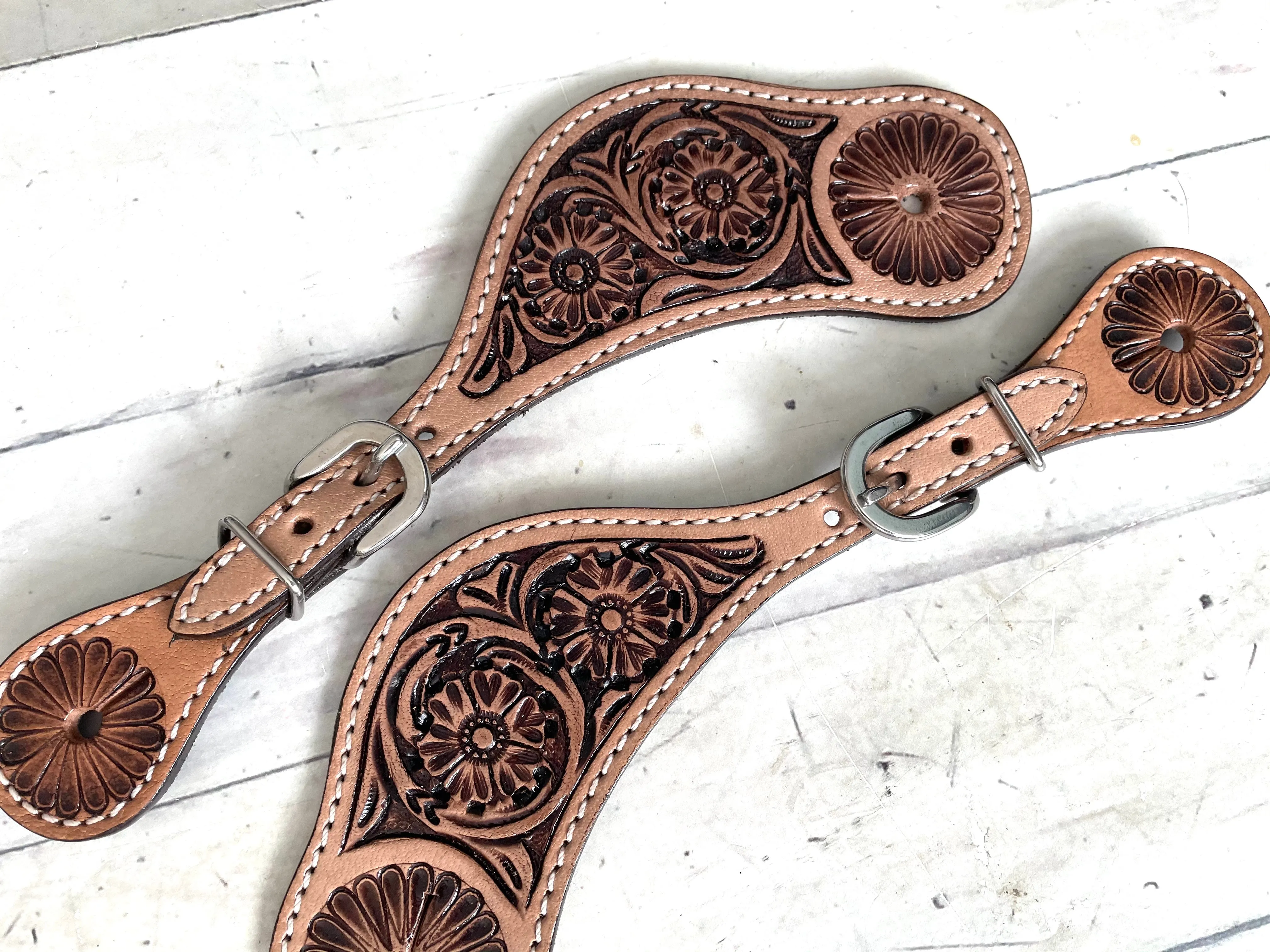Floral Tooled Spur Straps