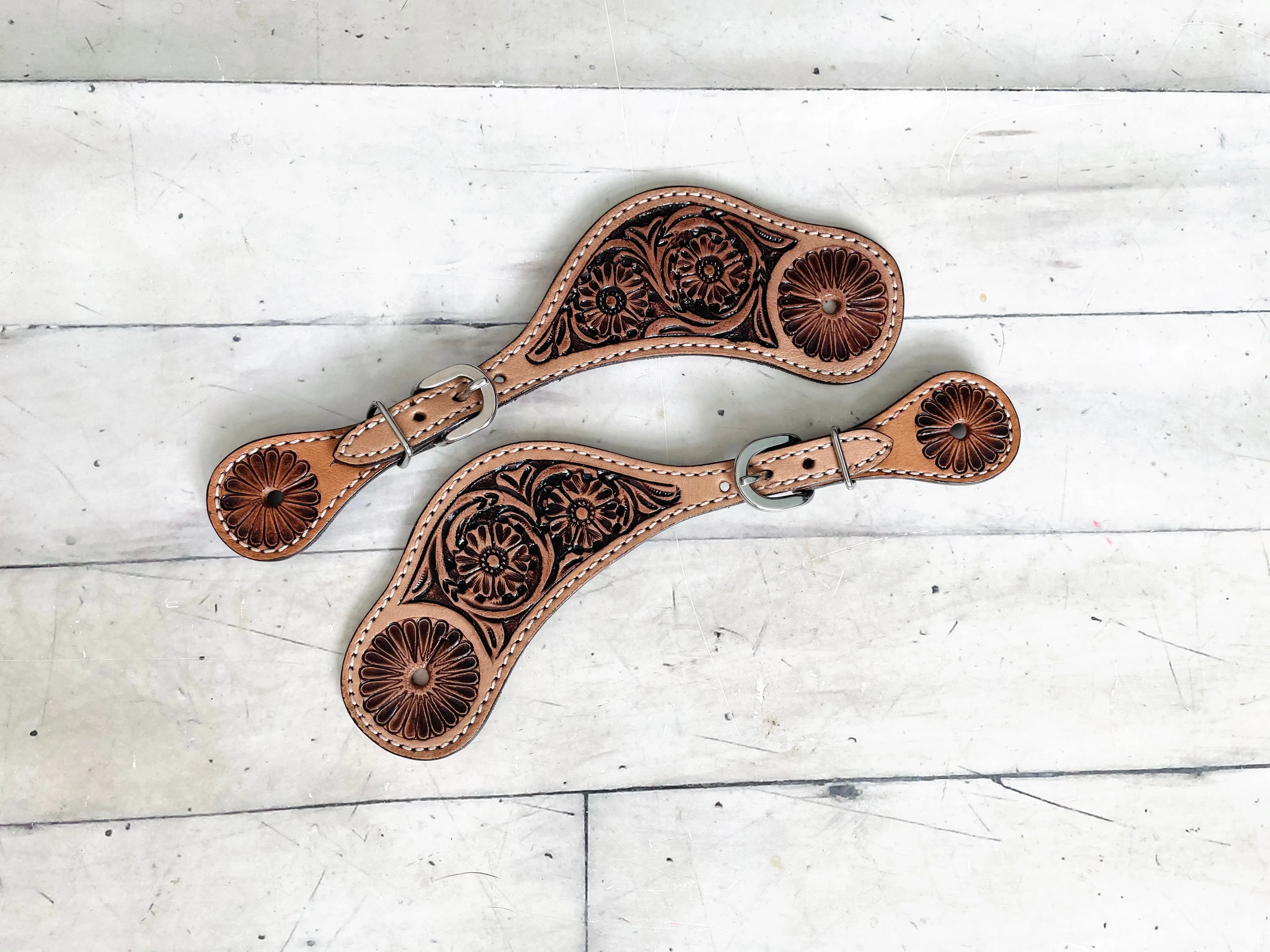 Floral Tooled Spur Straps