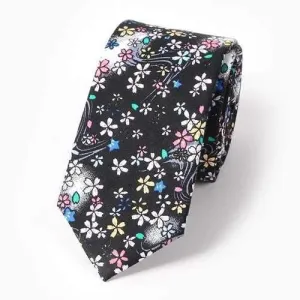 Flower and Jellyfish Pattern 6CM Width Tie - Black