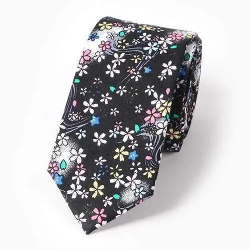 Flower and Jellyfish Pattern 6CM Width Tie - Black