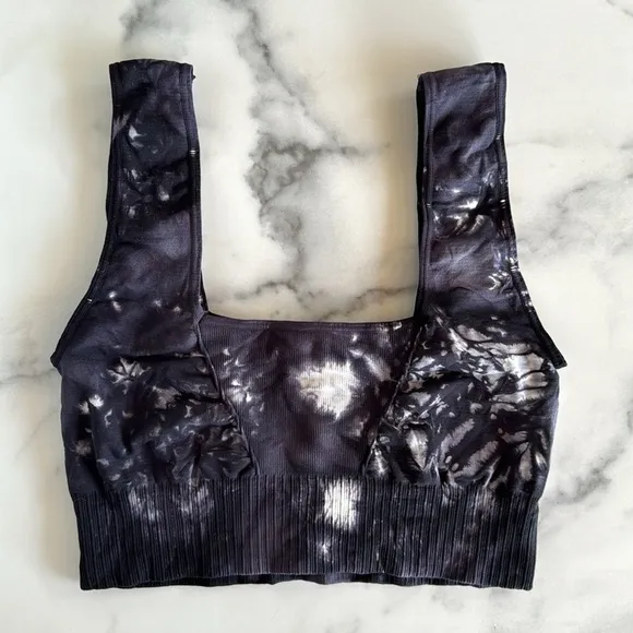 Free People Good Karma Black Tie Dye Sports Bra - NWOT