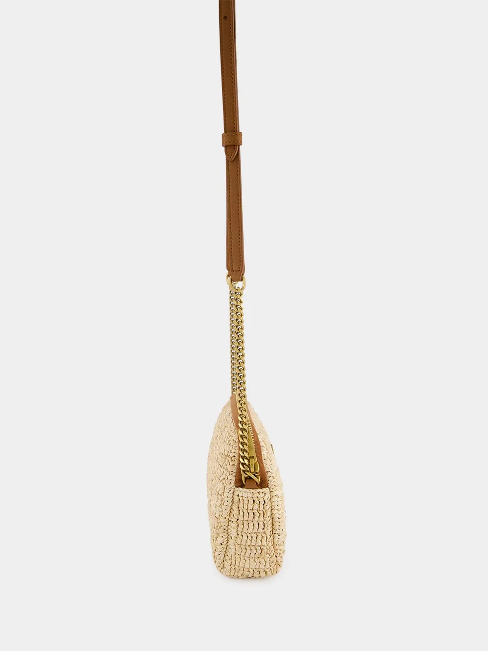 Gaby Zipped Pouch in Raffia and Leather