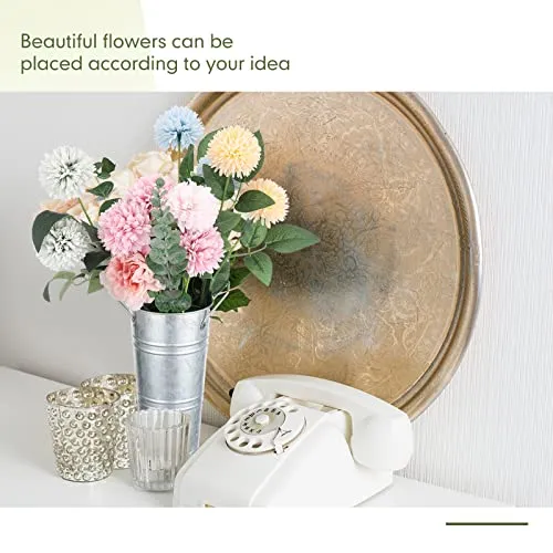 Galvanized Metal Flower Vase 9 Inches Set of 6 French Bucket with Handles Farmhouse Flower Buckets for Cut Flowers Rustic Galvanized Vase for Wedding Home Table Centerpiece Arrangements Decor