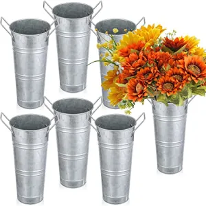 Galvanized Metal Flower Vase 9 Inches Set of 6 French Bucket with Handles Farmhouse Flower Buckets for Cut Flowers Rustic Galvanized Vase for Wedding Home Table Centerpiece Arrangements Decor