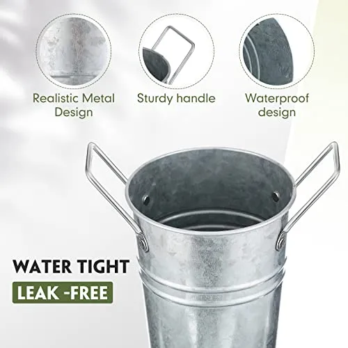 Galvanized Metal Flower Vase 9 Inches Set of 6 French Bucket with Handles Farmhouse Flower Buckets for Cut Flowers Rustic Galvanized Vase for Wedding Home Table Centerpiece Arrangements Decor
