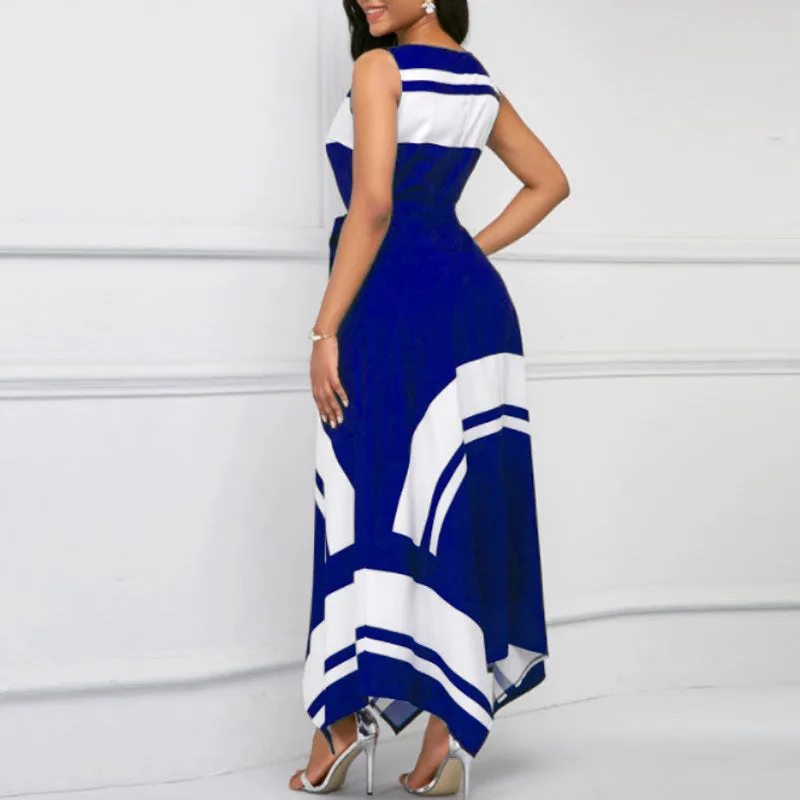 Geometric Print Sleeveless Irregular Maxi Dress