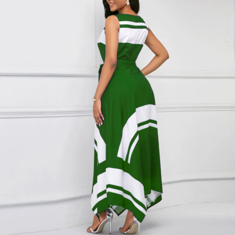 Geometric Print Sleeveless Irregular Maxi Dress