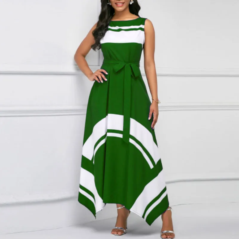 Geometric Print Sleeveless Irregular Maxi Dress