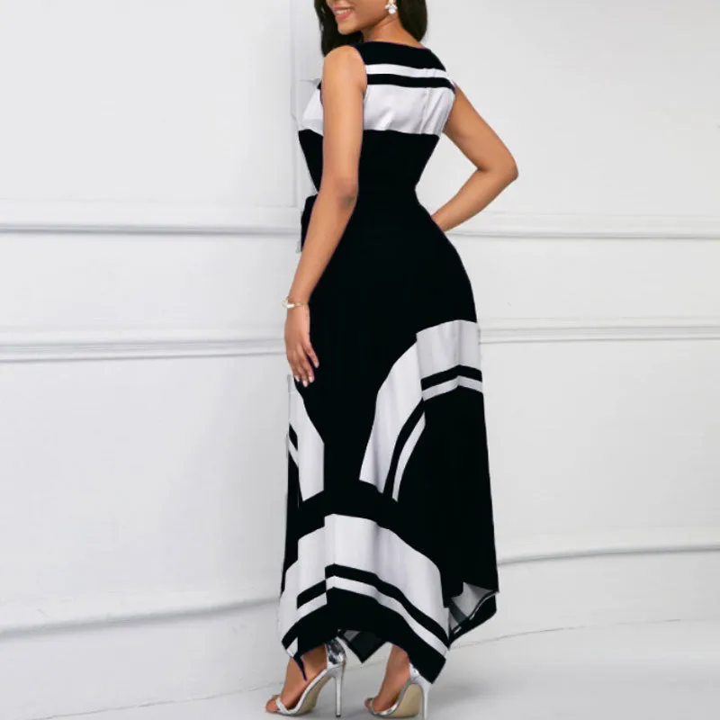 Geometric Print Sleeveless Irregular Maxi Dress