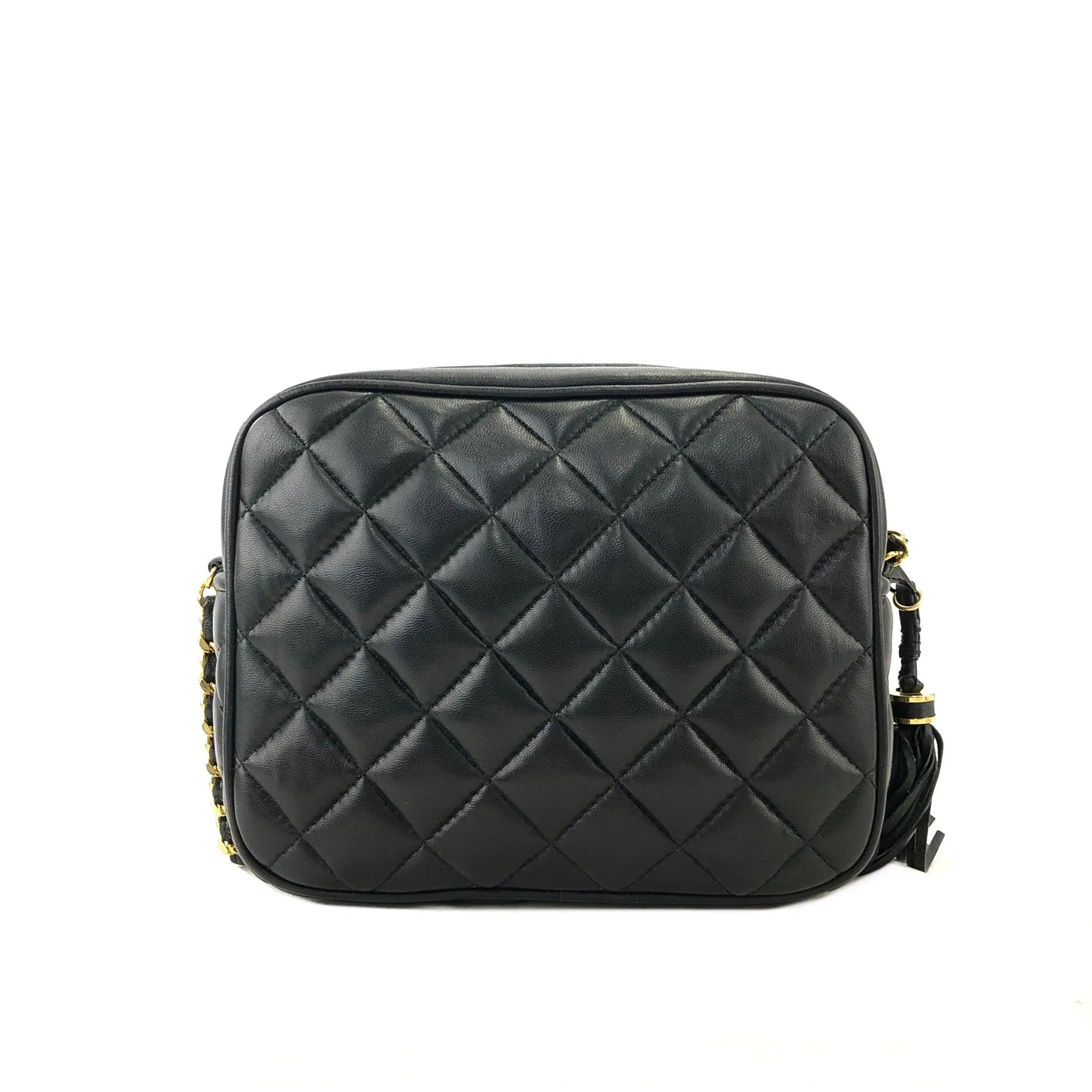 GIVENCHY Logo Quilted Tassel Leather Chain Shoulder bag Black Vintage Old ahvesn