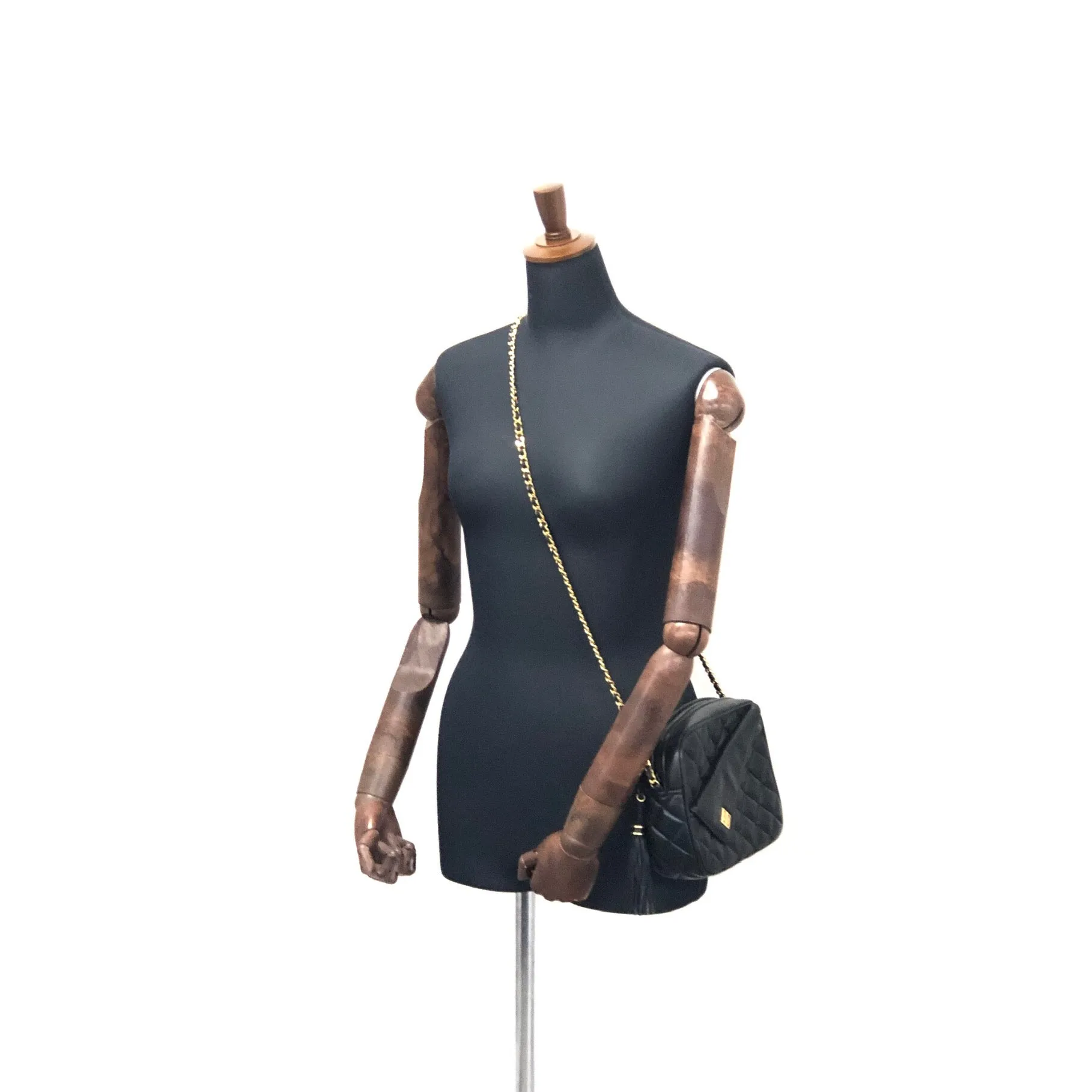 GIVENCHY Logo Quilted Tassel Leather Chain Shoulder bag Black Vintage Old ahvesn