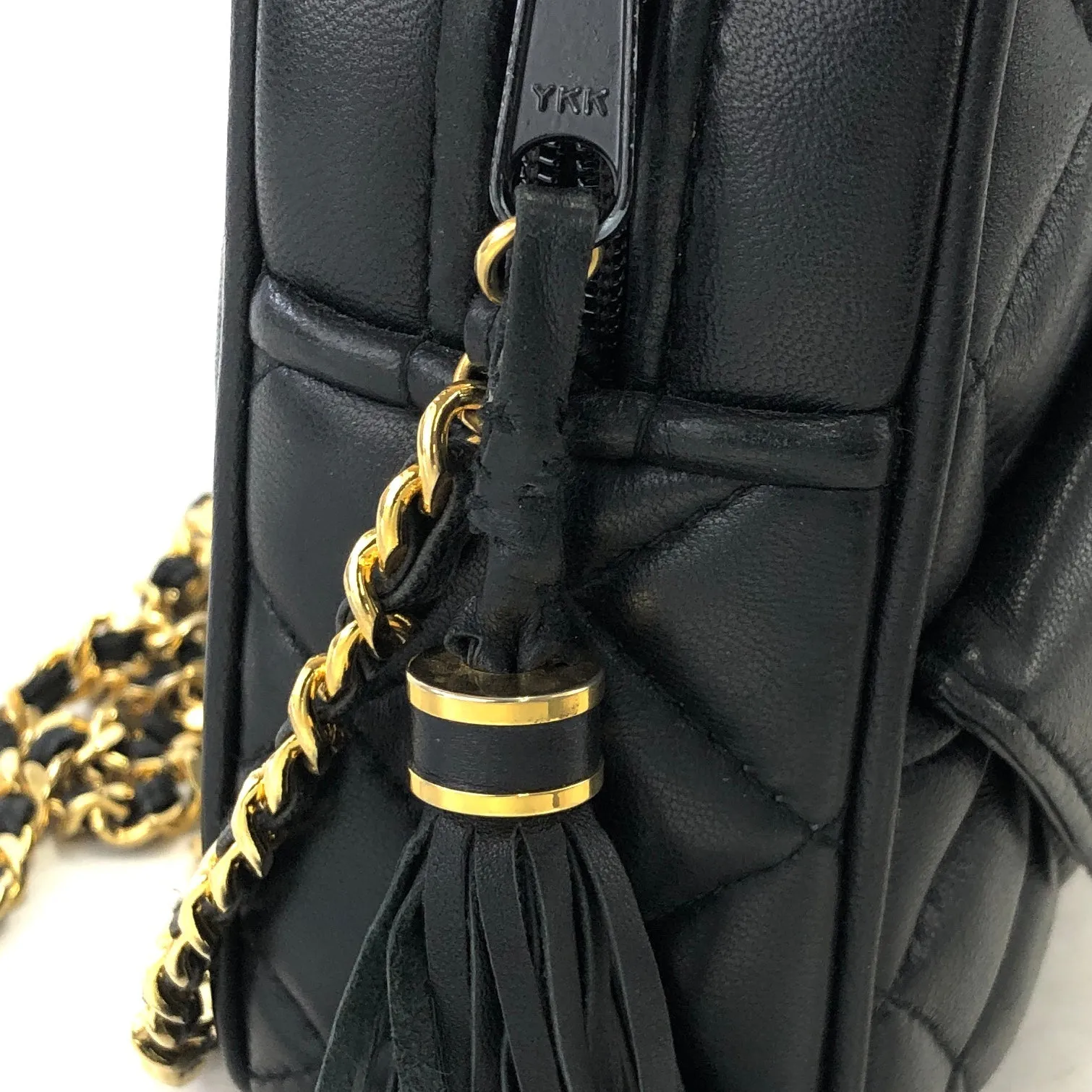 GIVENCHY Logo Quilted Tassel Leather Chain Shoulder bag Black Vintage Old ahvesn