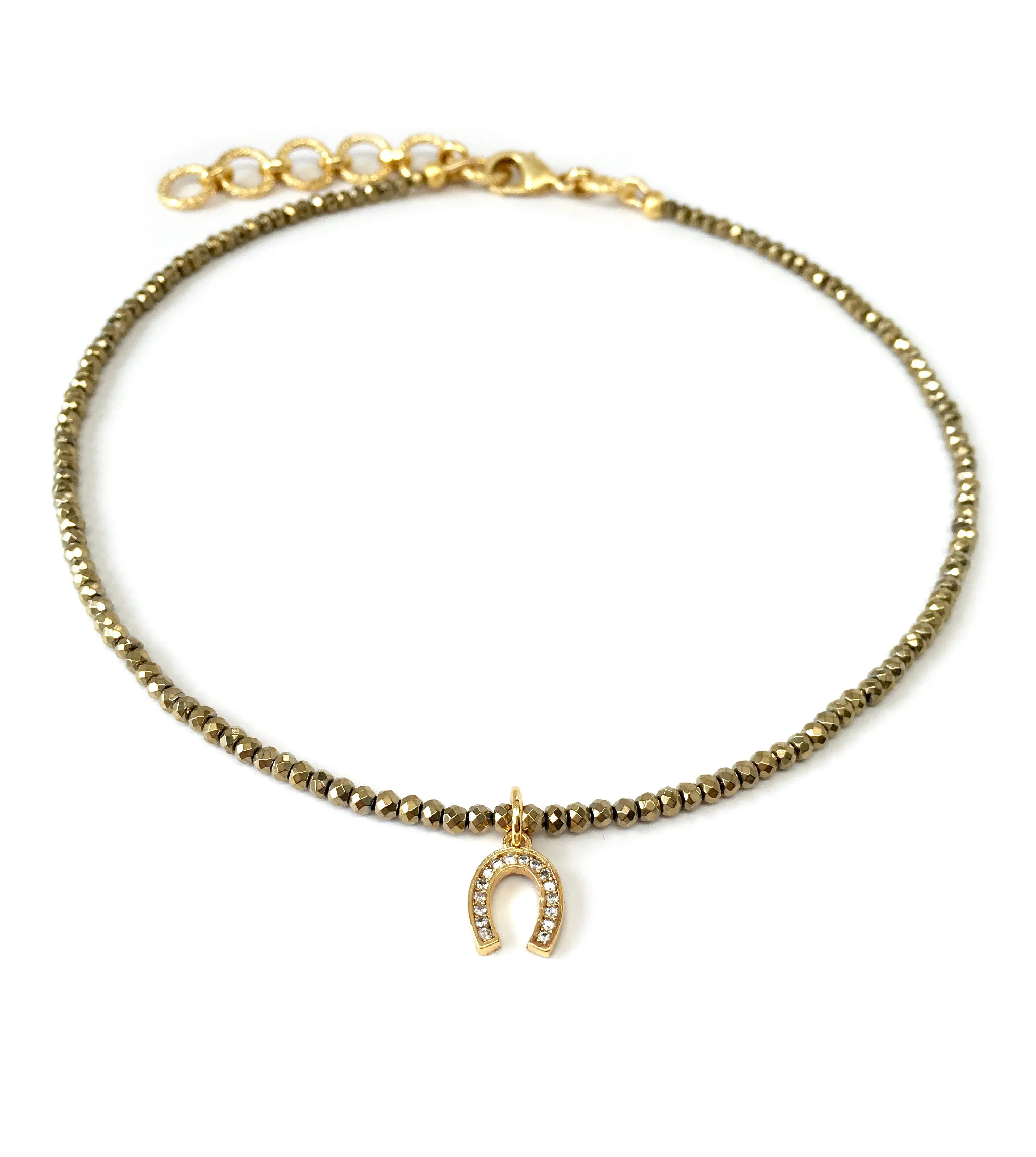 Gold Pave Horseshoe Charm Necklace
