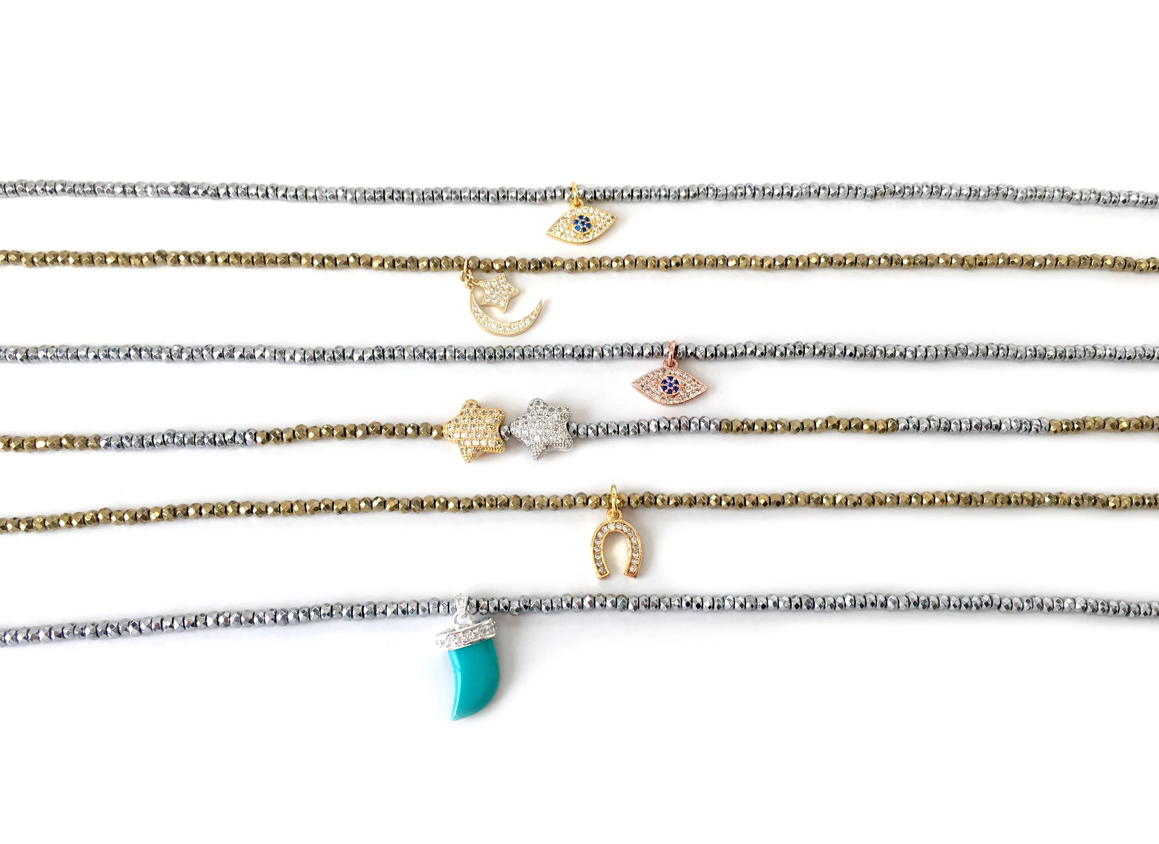 Gold Pave Horseshoe Charm Necklace