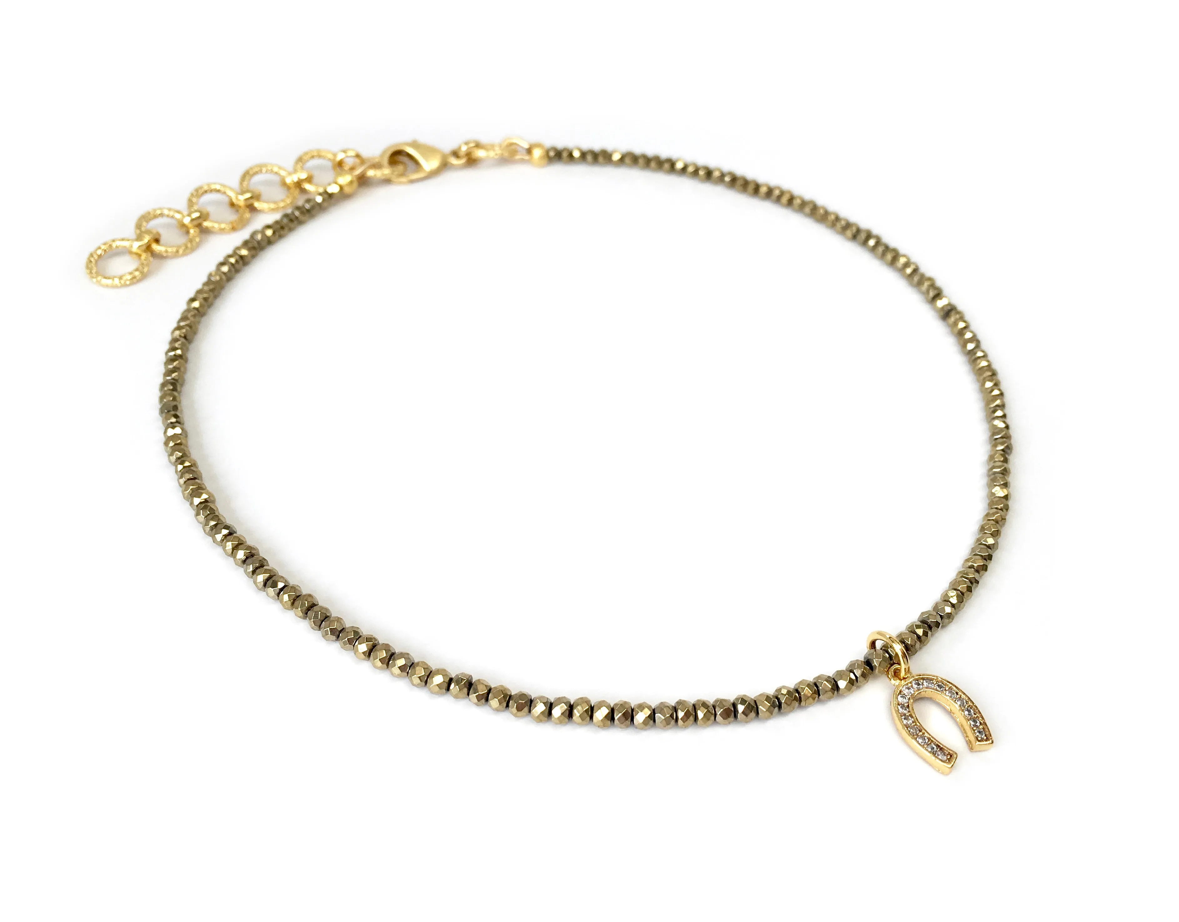 Gold Pave Horseshoe Charm Necklace