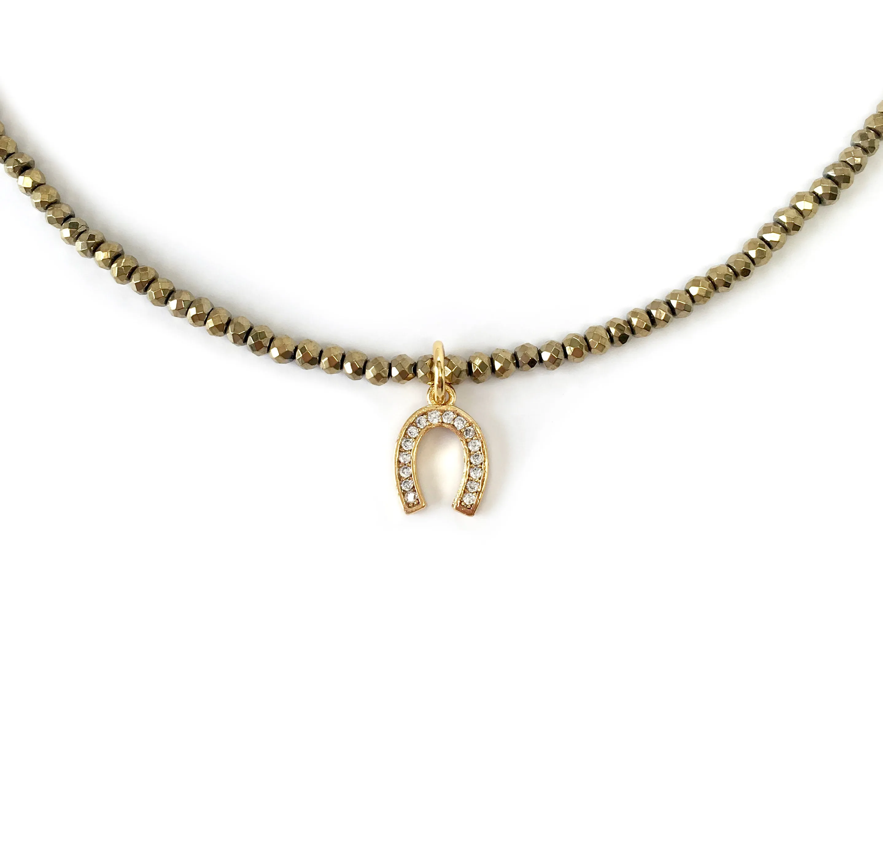Gold Pave Horseshoe Charm Necklace