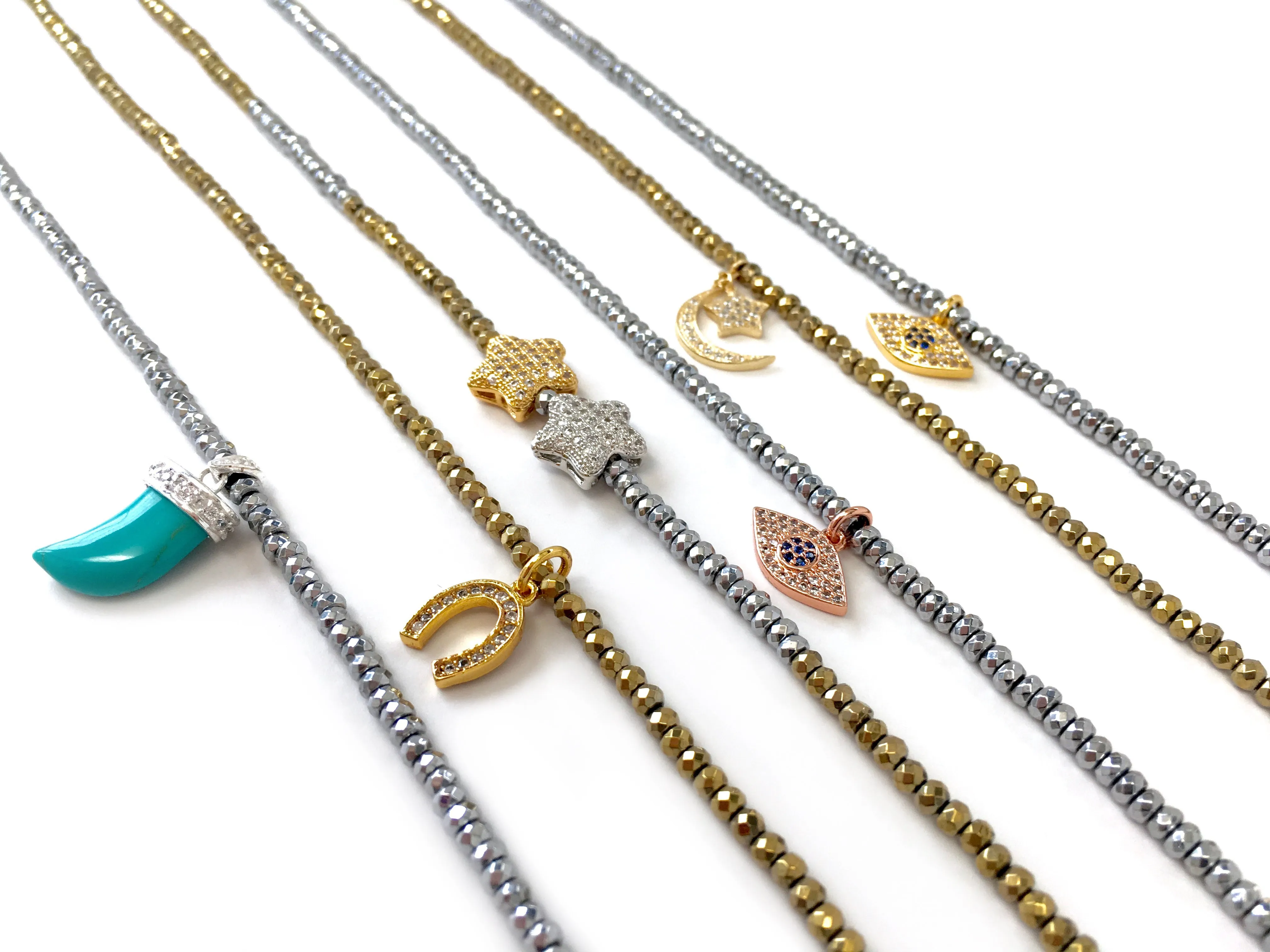 Gold Pave Horseshoe Charm Necklace