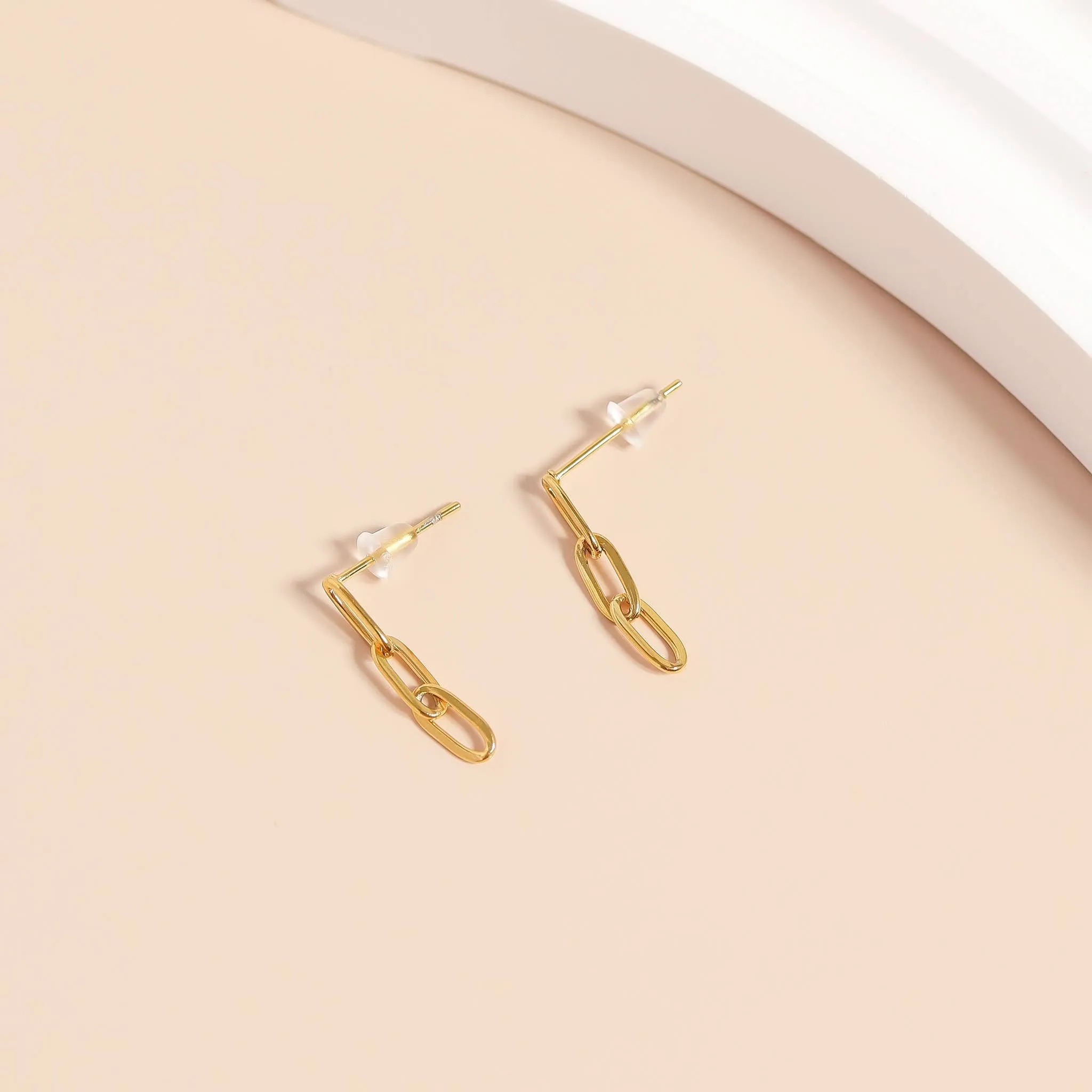 Gold Stainless Steel Paperclip Earrings