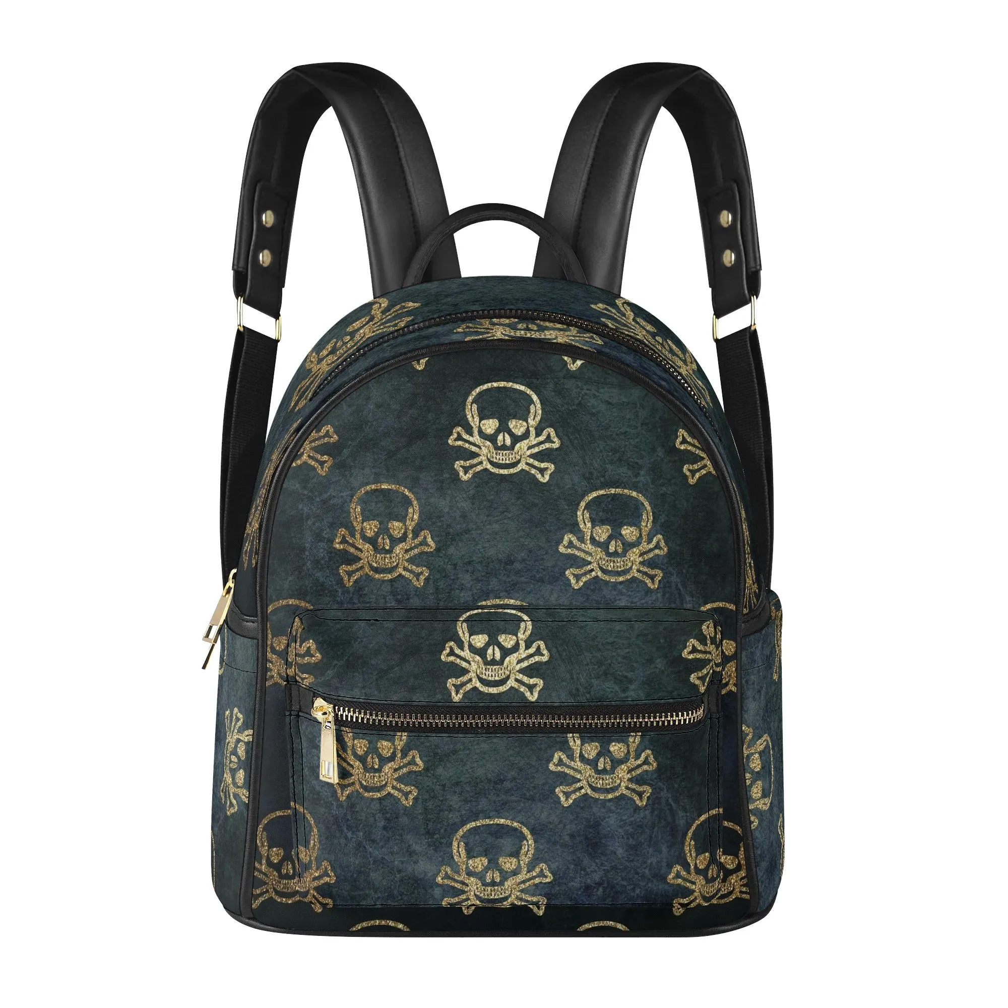 Gothic Black Faux Suede & Skull & Crossbones Pattern PU Leather Mini-Backpack