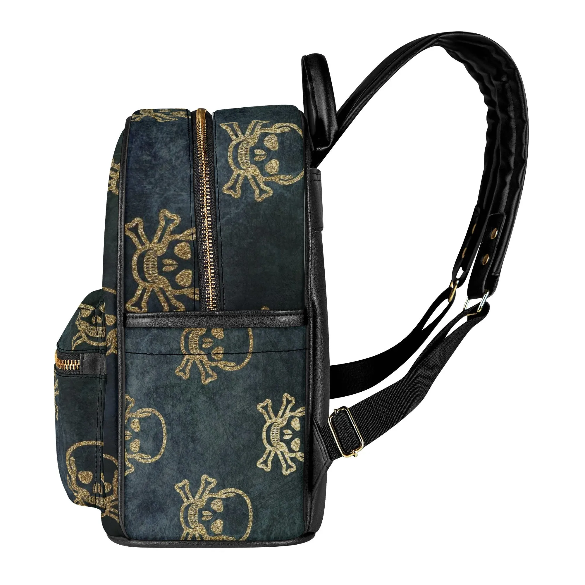 Gothic Black Faux Suede & Skull & Crossbones Pattern PU Leather Mini-Backpack