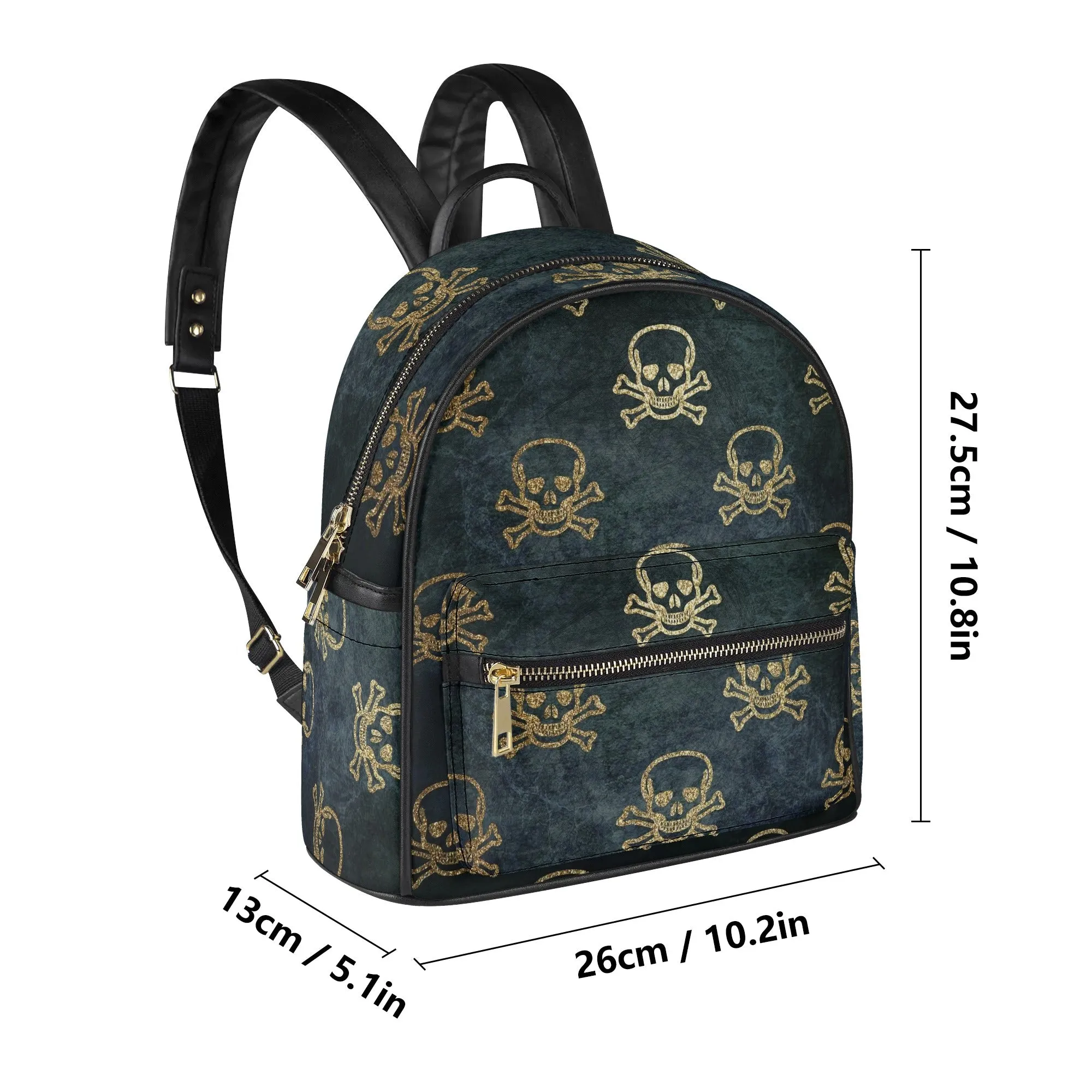 Gothic Black Faux Suede & Skull & Crossbones Pattern PU Leather Mini-Backpack