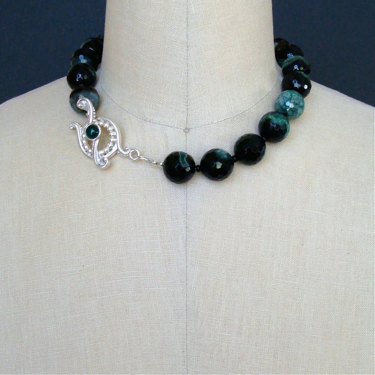 Green Black Agate Choker Necklace - Jaden Necklace