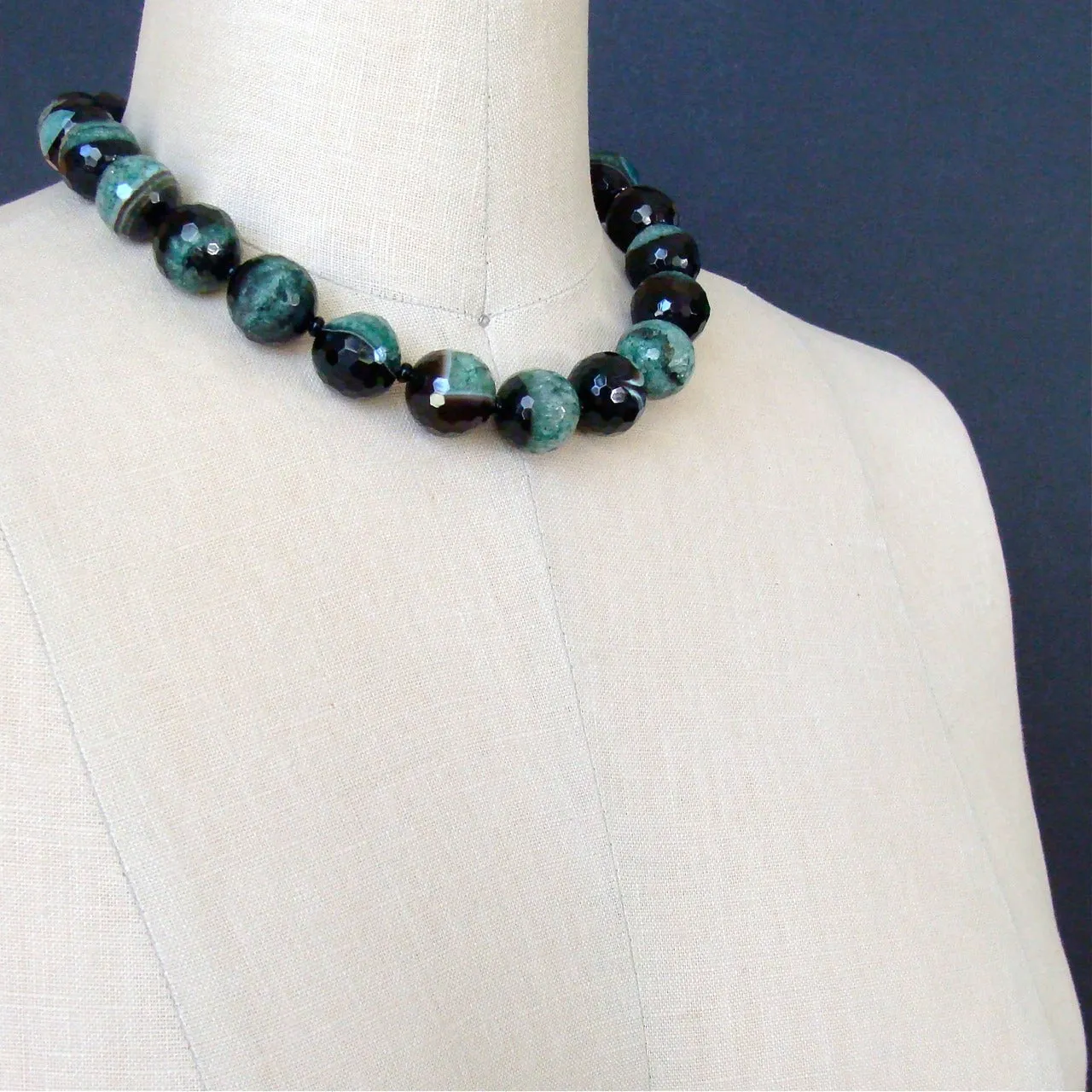 Green Black Agate Choker Necklace - Jaden Necklace