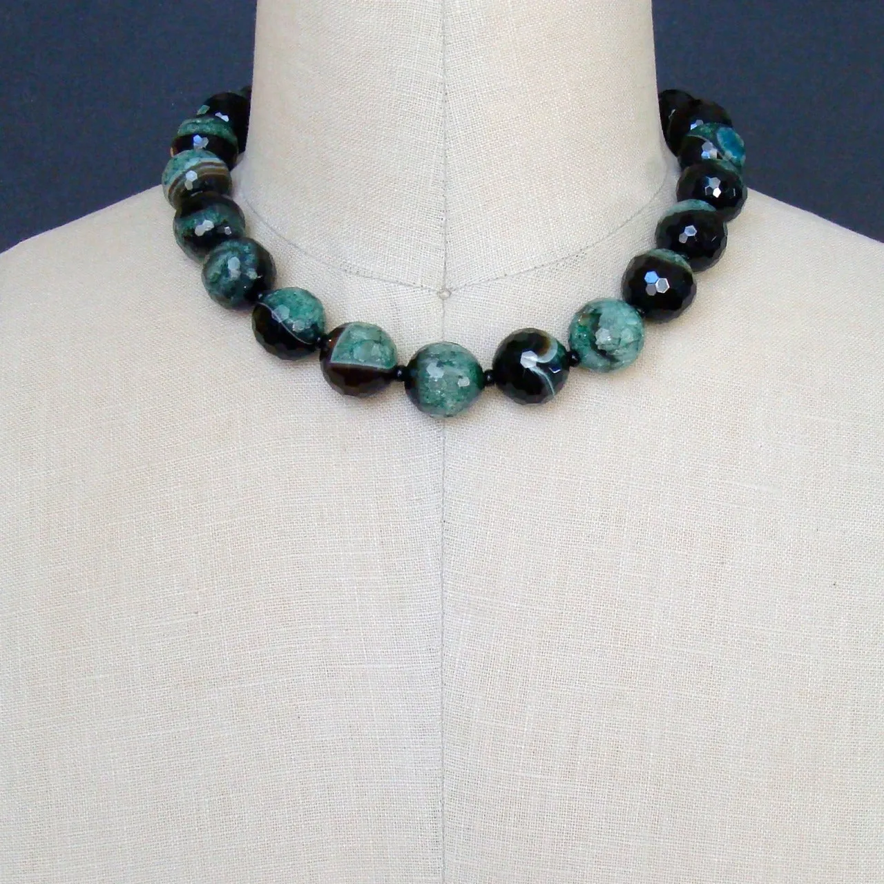 Green Black Agate Choker Necklace - Jaden Necklace