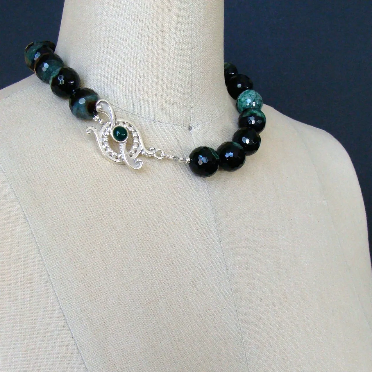 Green Black Agate Choker Necklace - Jaden Necklace