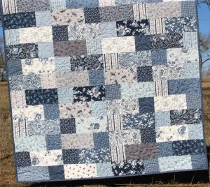 Handmade Quilts for Sale Farmhouse Home Decor Throw Blanket Minky Adult Gifts for Her Floral Grey Gray Navy Blue Modern Flowers Contemporary