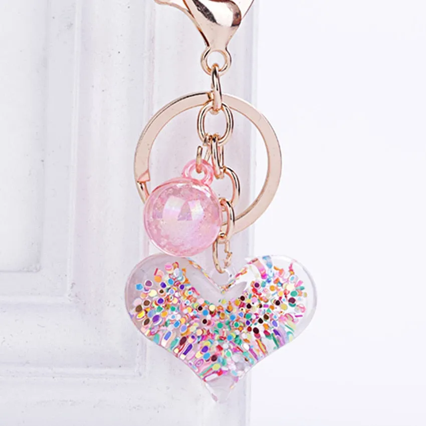 Heart-shaped glitter filled keychain