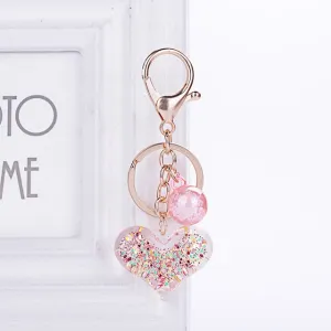 Heart-shaped glitter filled keychain