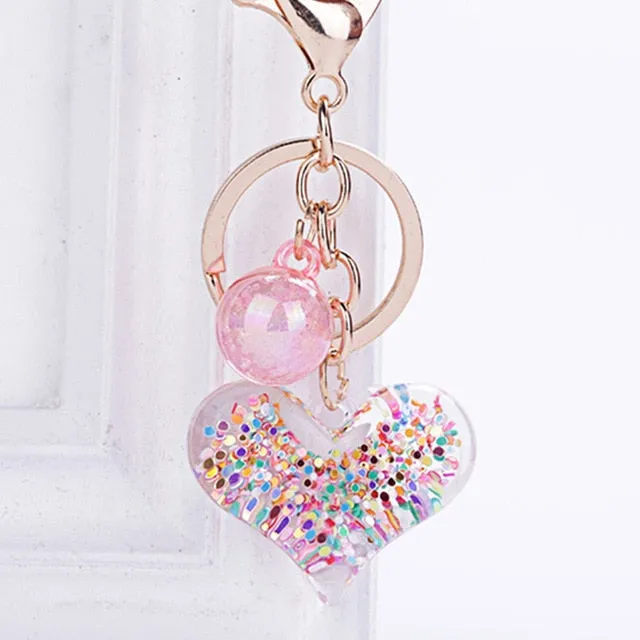 Heart-shaped glitter filled keychain